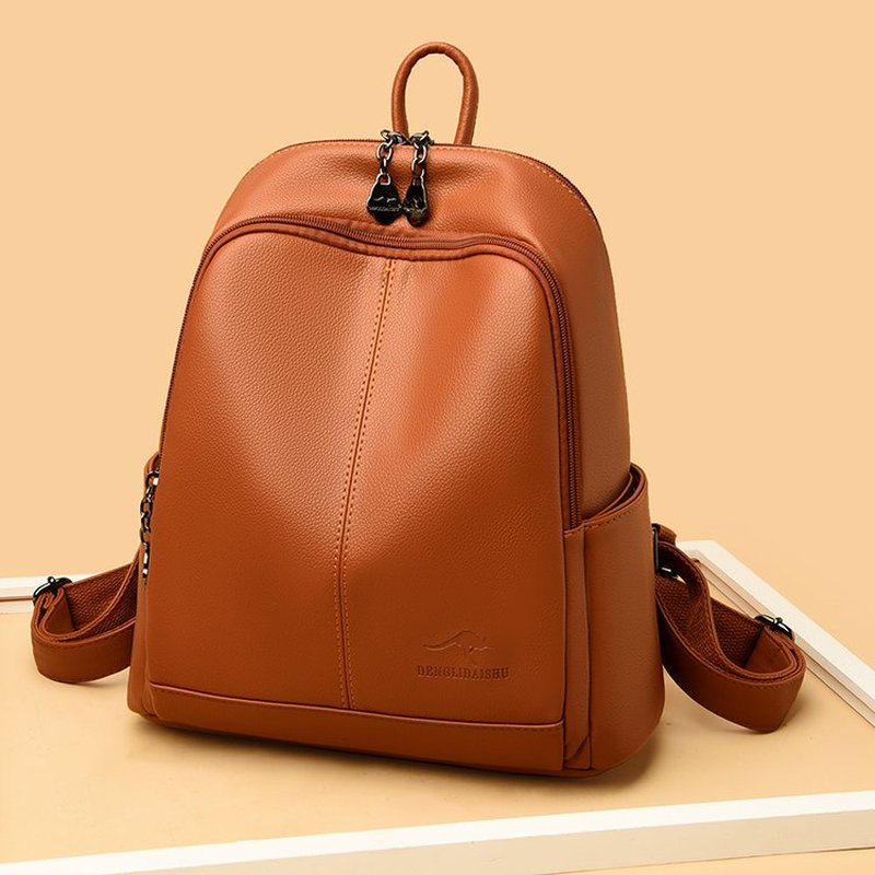 Travel Backpack Anti Theft - กระเป๋าเป้เดินทางหนัง PU นุ่มสไตล์เกาหลีใหม่ ความจุขนาดใหญ่ กระเป๋าสะพายไหล่แฟชั่นวินเทจสำหรับผู้หญิง กระเป๋านักเรียนกันขโมยสำหรับใส่โน้ตบุ๊ก
